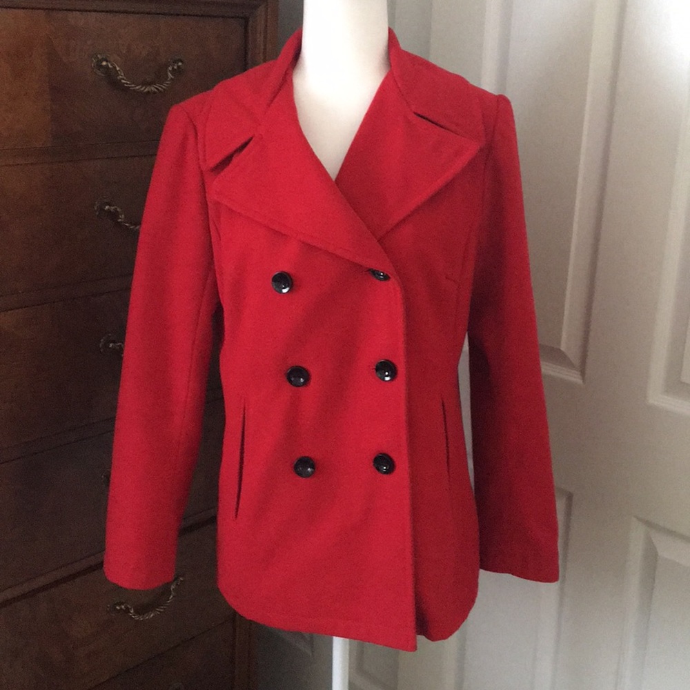 NY&Co Red Double Breasted Peacoat